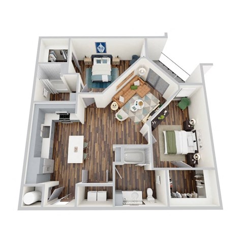 Floor plan for 2 beds, 2 baths, 1177 sqft